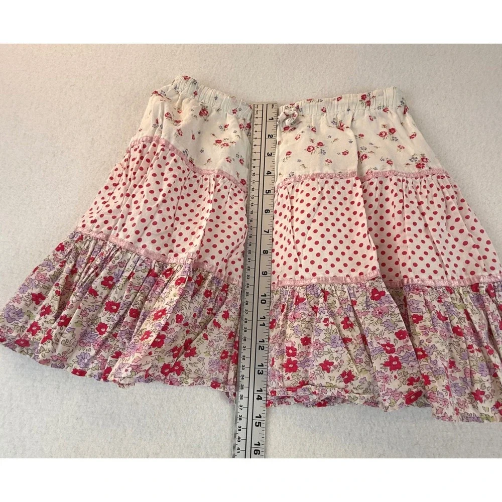 Mini Boden Skirt 3-4Y White Floral Polka Dot Tiered Elastic Waist Peasant Skirt